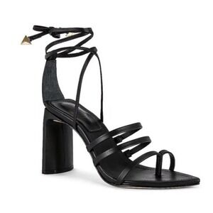 Schutz Leaf Strappy Lace Up Heels Women's Black Gold Detail Size 10 EUC